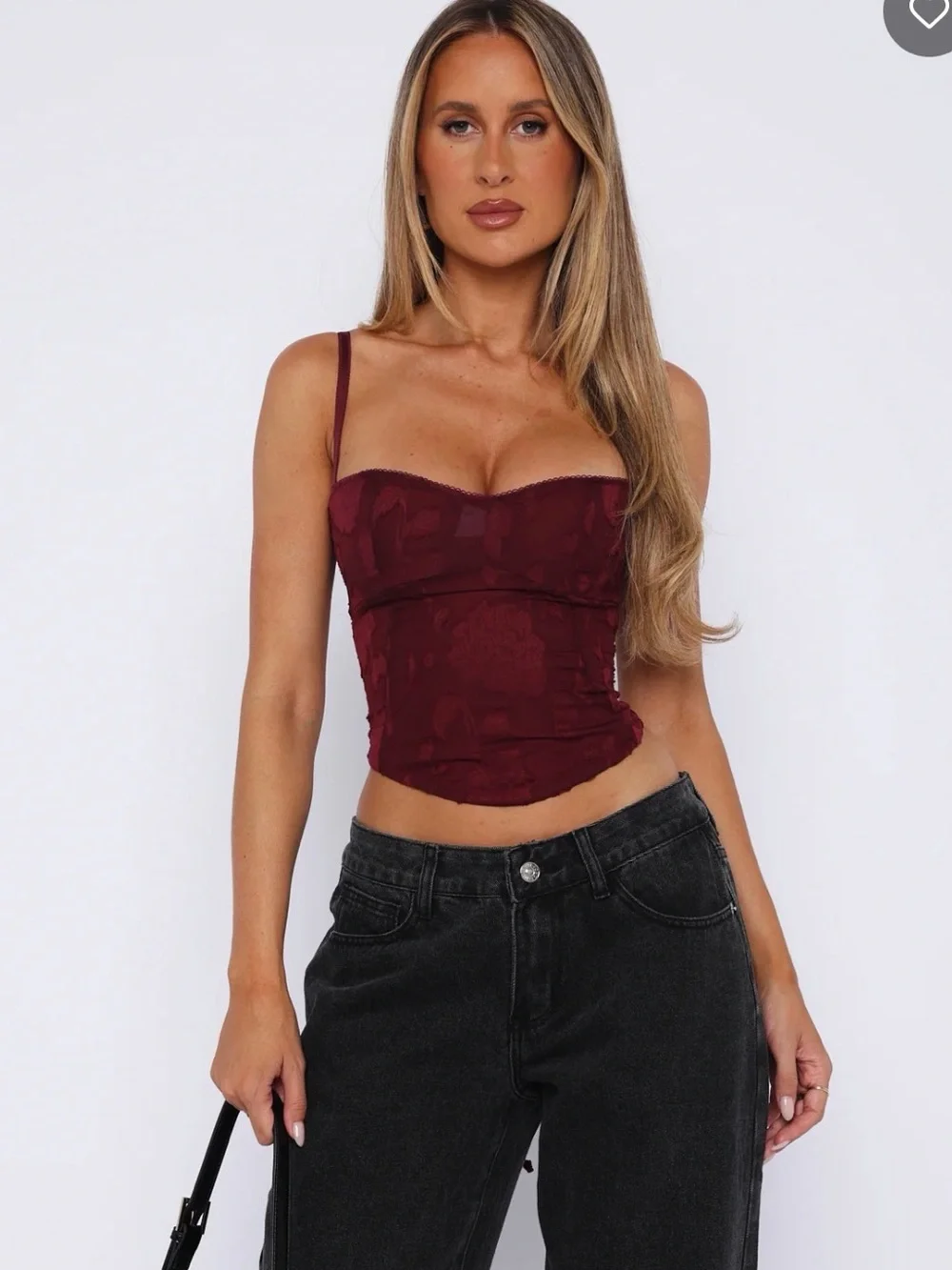 Women’s Burgundy Bustier Crop Top - White Fox - Picture 1 of 6